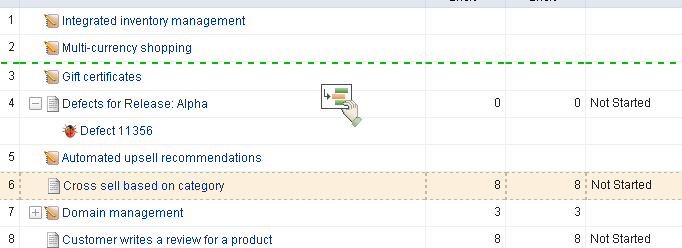 Rank stories by moving them up or down in the backlog using drag-and-drop.