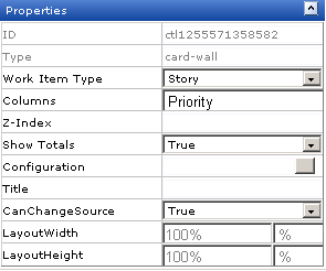 Properties for the Card Wall widget.