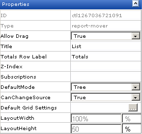 Properties for the Report Mover list widget.