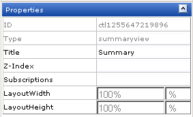 Properties for the Summary View widget.