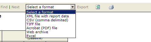 Selecting the format into which you want to export a report.