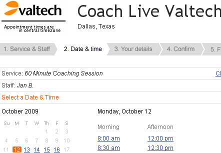Schedule a time using Coach Live