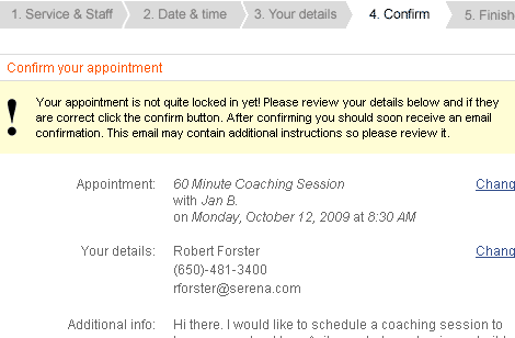 Confirming a time using Coach Live