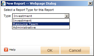 New Reports dialog box.