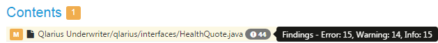 The number of findings on a file are shown next to the filename