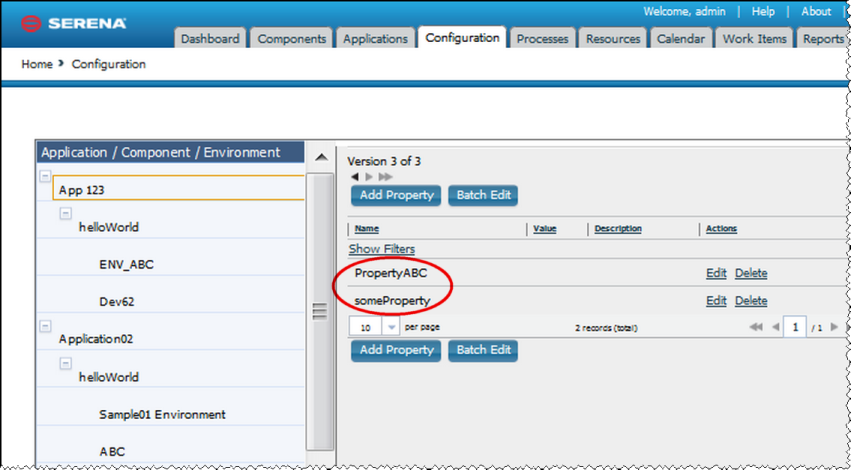 Application Properties panel